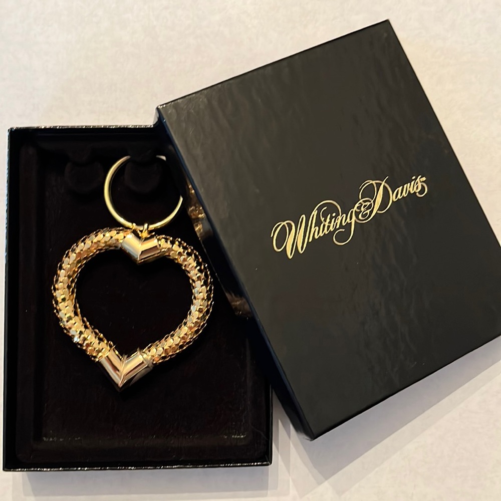 NIB Whiting & Davis Gold Mesh Heart Key Chain